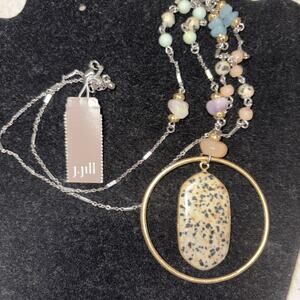 NEW J. Jill Gold Tone Dalmatian Stone Pendant Long Silver Necklace $49.00 Retail